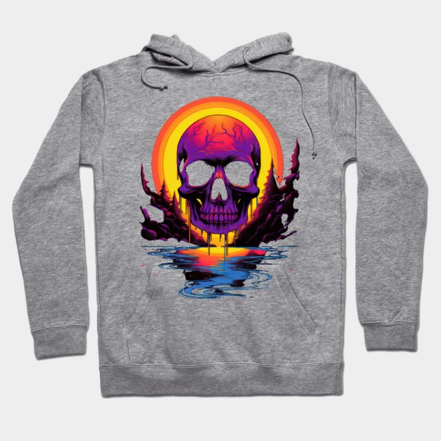 Purple Skull Sunset Hoodie by TooplesArt